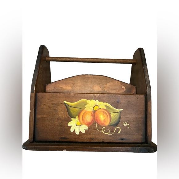 Vintage Hand Painted Wood Cutlery Silverware and Napkin Holder - Picture 1 of 6